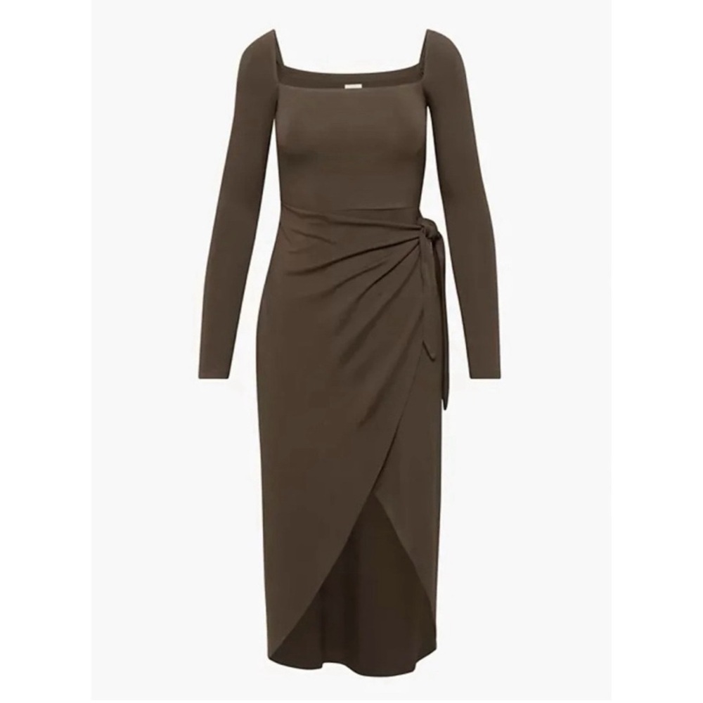 Aritzia Wilfred Saturn Longsleeve Midi Dress dark brown stretch wrap tie small